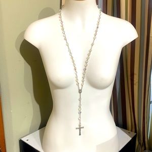 VTG AFCO Sterling Rosary Crystal Glass Beads  Stamped AFCO Sterling. Italy